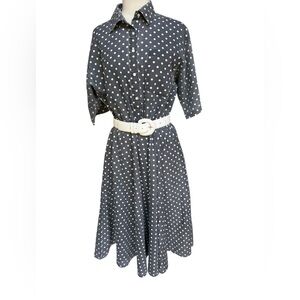 1970s does 50s California Looks Polka Dot Pearl Snap Cotton‎ Blend Shirtwaist Sw
